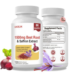 UXOEJIK saffron-beetroot-ashwagandha capsules bottle for daily mood and energy.