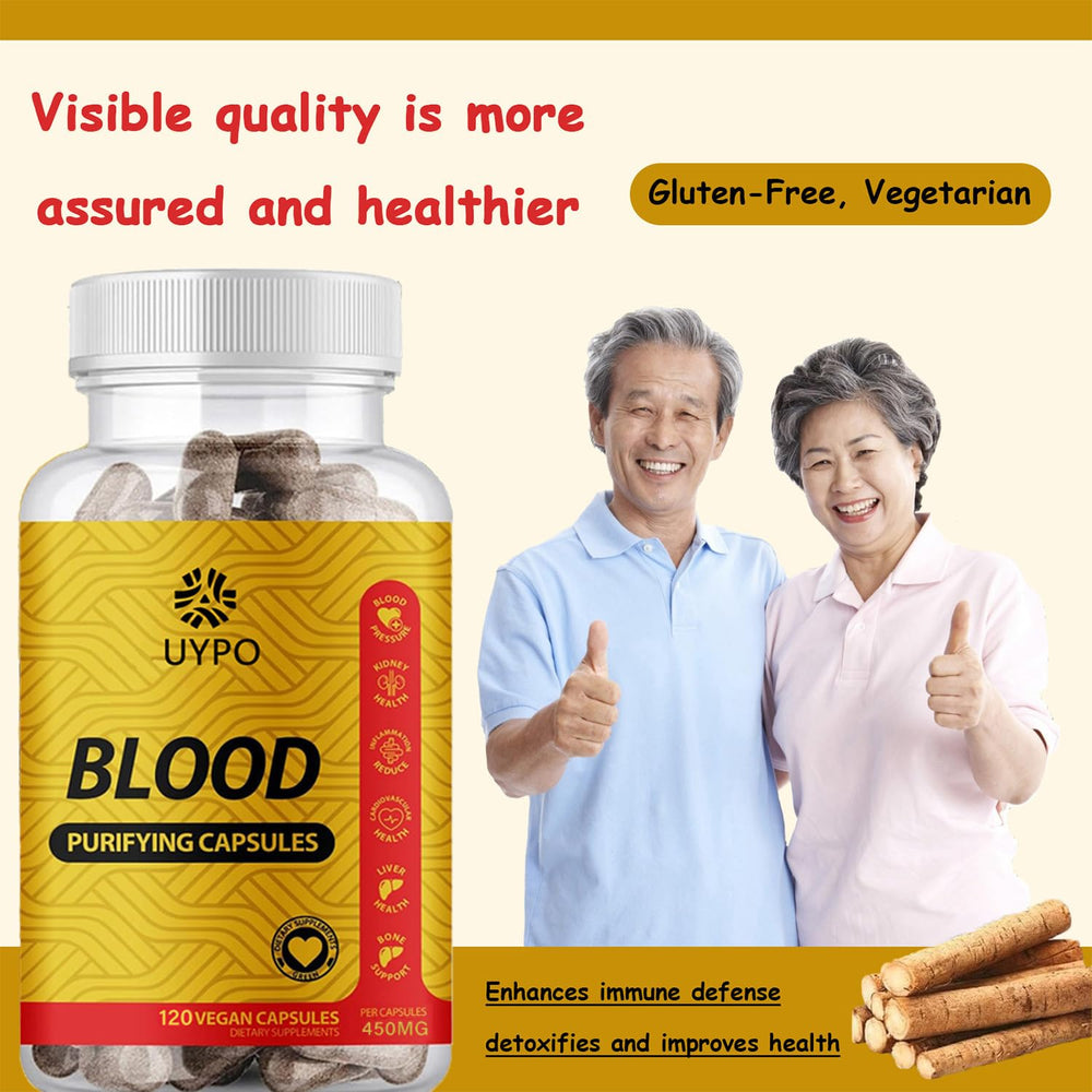 UYPO Blood Purifying Capsules two-capsule serving shown as daily supplement option.
