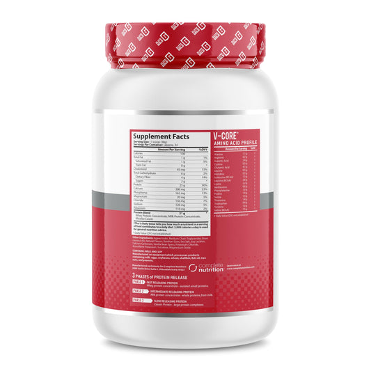 V-Core Protein Vanilla shake close-up showing smooth texture and quick mixability.