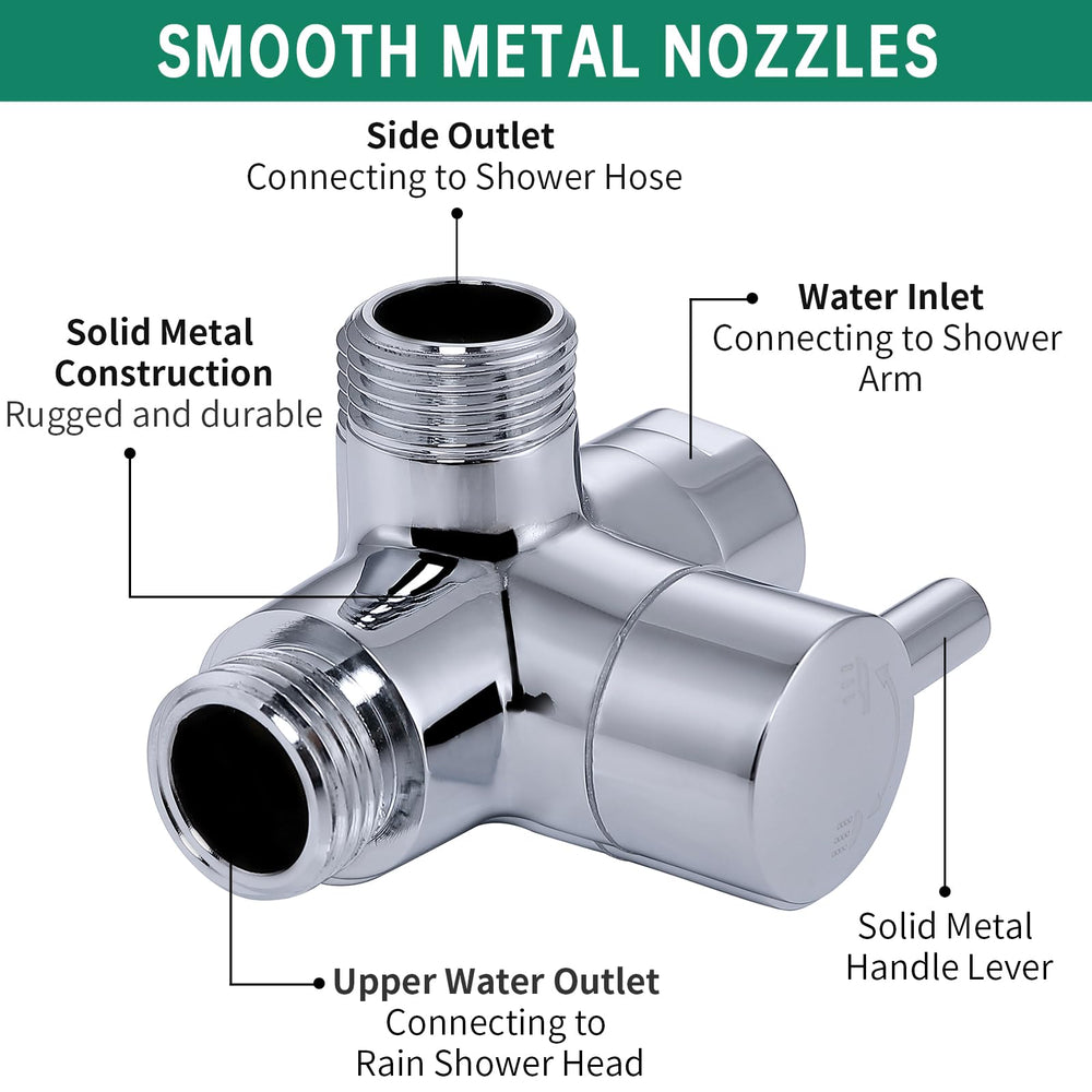V-Frankness 3-way diverter switches between shower and nozzle.