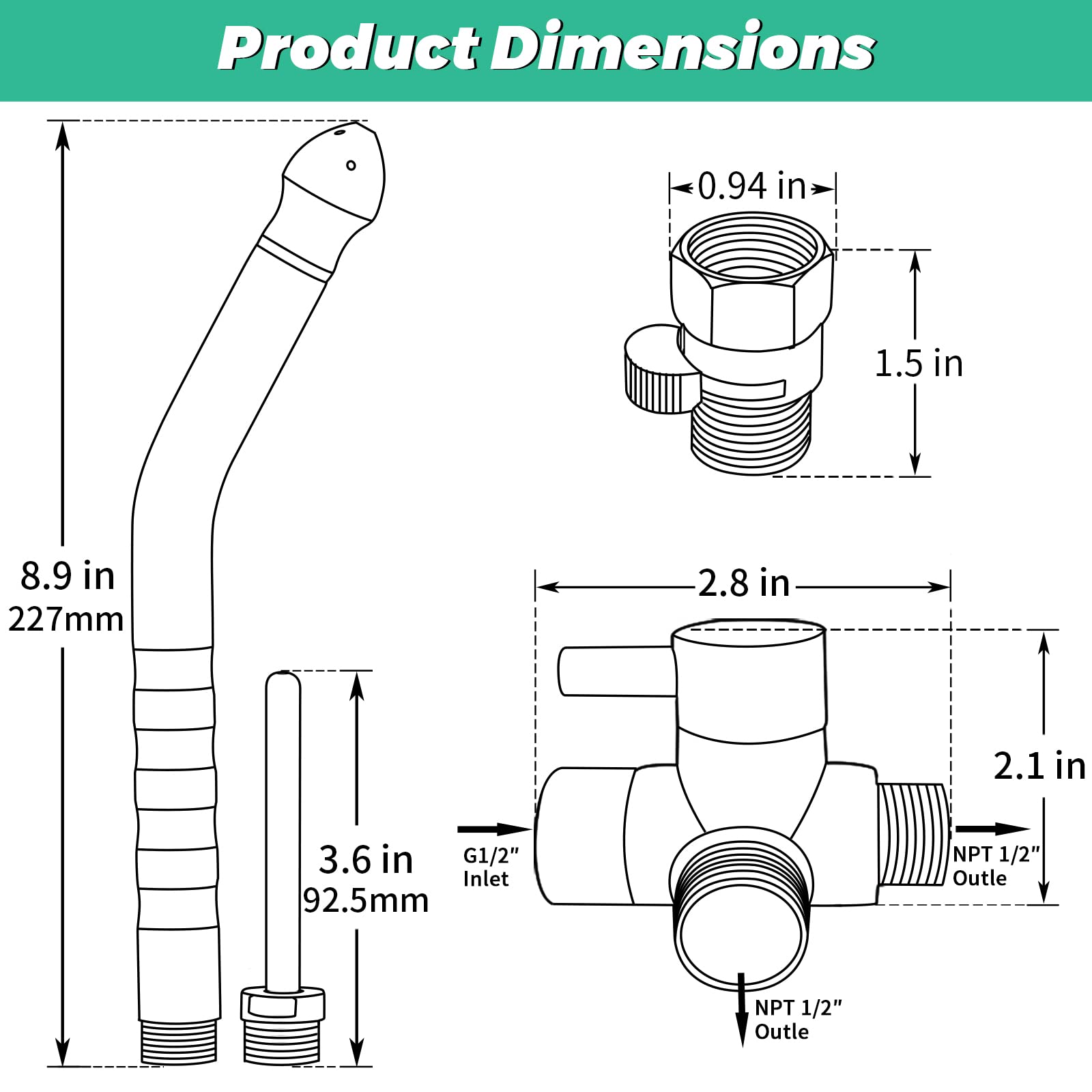 V-Frankness anti-corrosion metal nozzle with smooth finish for safe use.
