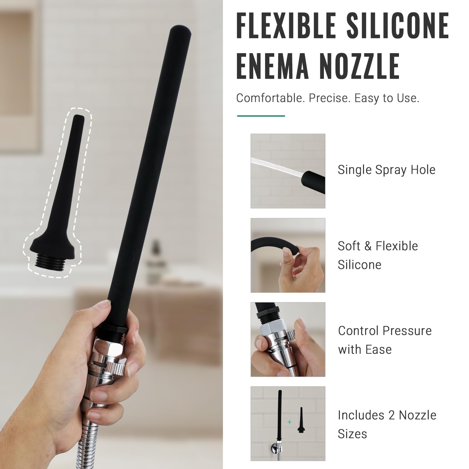 V-Frankness 9-inch silicone nozzle for comfortable full-coverage cleansing
