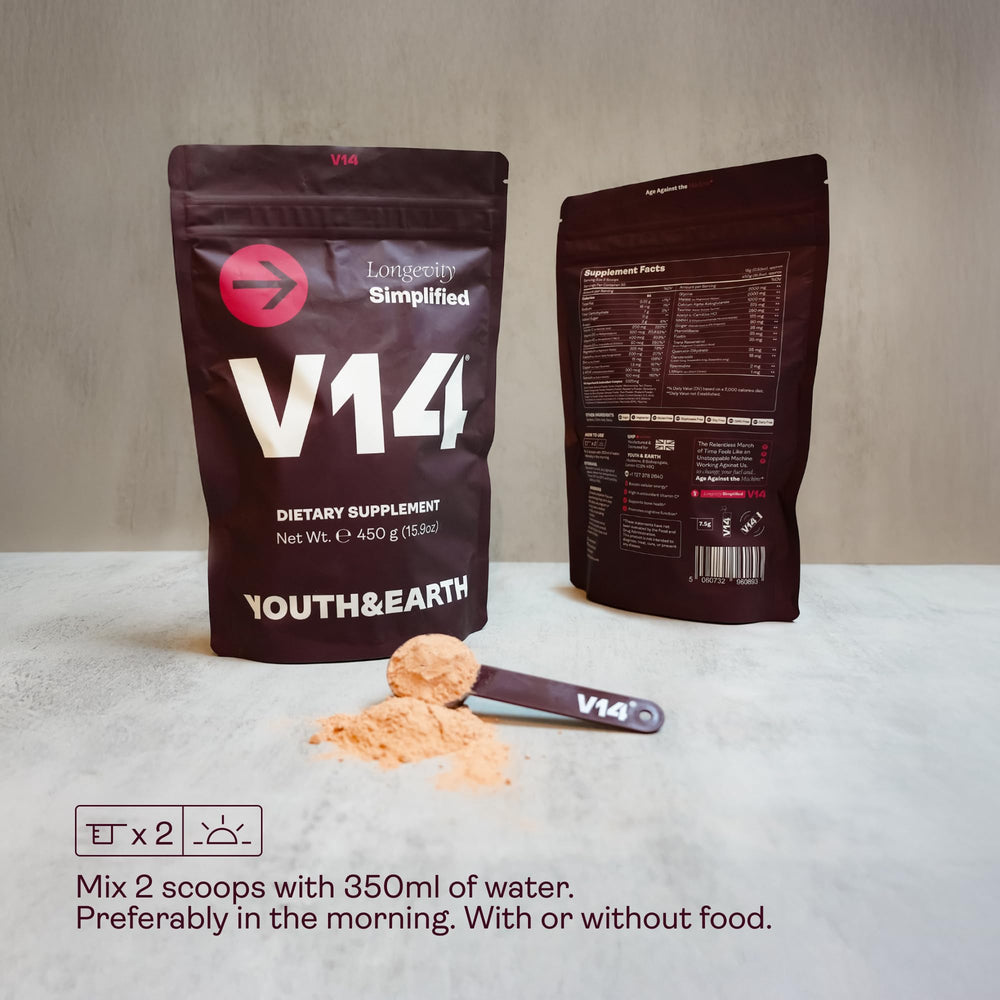 V14 Daily Longevity Reds label card showcasing key nutrients at a glance.