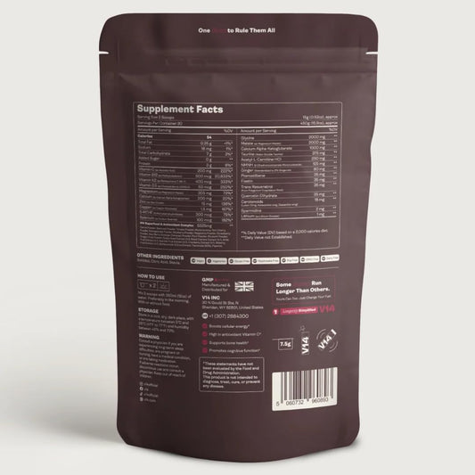 V14 Daily Longevity Reds powder scoop showing easy serving for consistent daily intake.