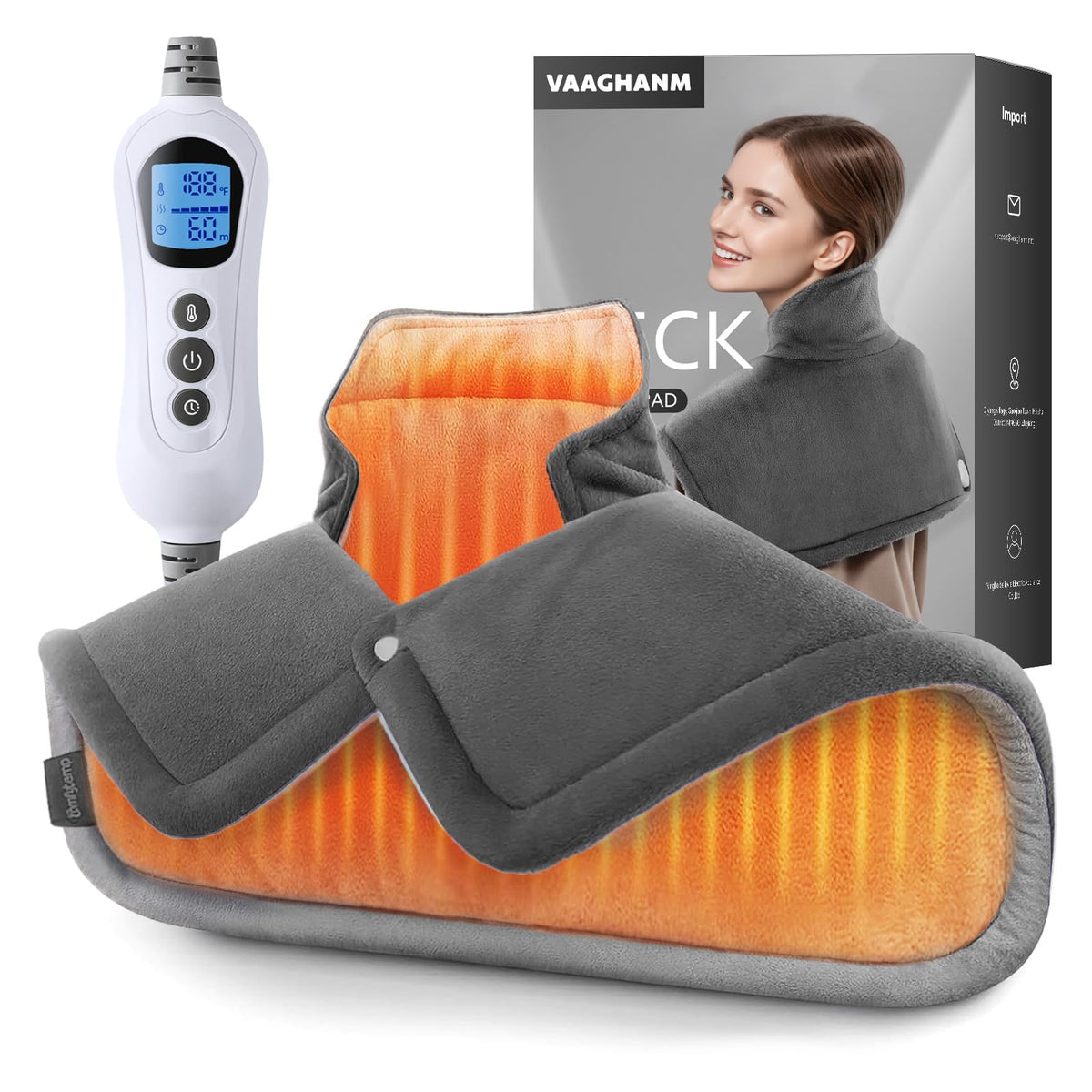 VAAGHANM heating pad wrapped around neck and shoulders for targeted warmth