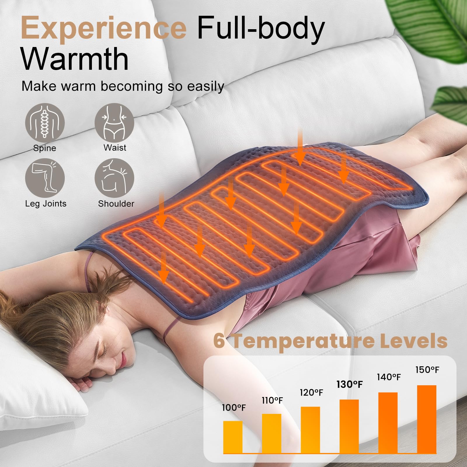 VAAGHANM heating pad showing six temperature level controls for personalized warmth
