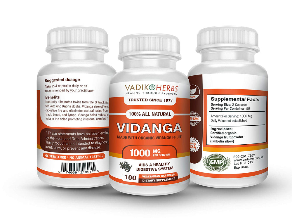 Vadik Herbs Vidanga capsules bottle—convenient daily capsules for metabolism-friendly routines
