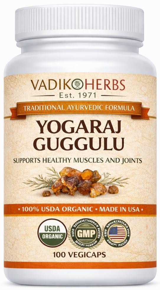 Vadik Herbs Yogaraj Guggulu bottle front showing traditional joint support formula