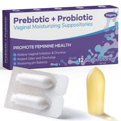Vagiria vaginal probiotic suppositories packaging for discreet daily care.