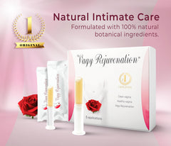 Box showing five vaginal gel ovules for compact self-care.