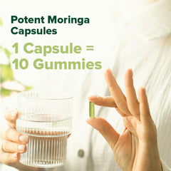 VAHDAM Moringa third-party testing seal indicating purity.