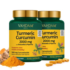 VAHDAM Turmeric Curcumin bottle front highlighting premium joint support formula
