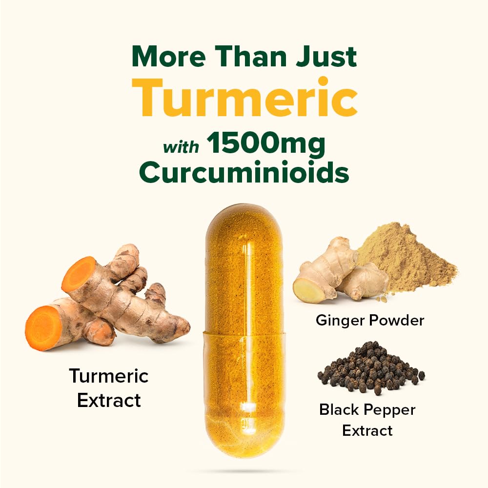 VAHDAM turmeric-ginger bottle back label noting high-curcuminoid content