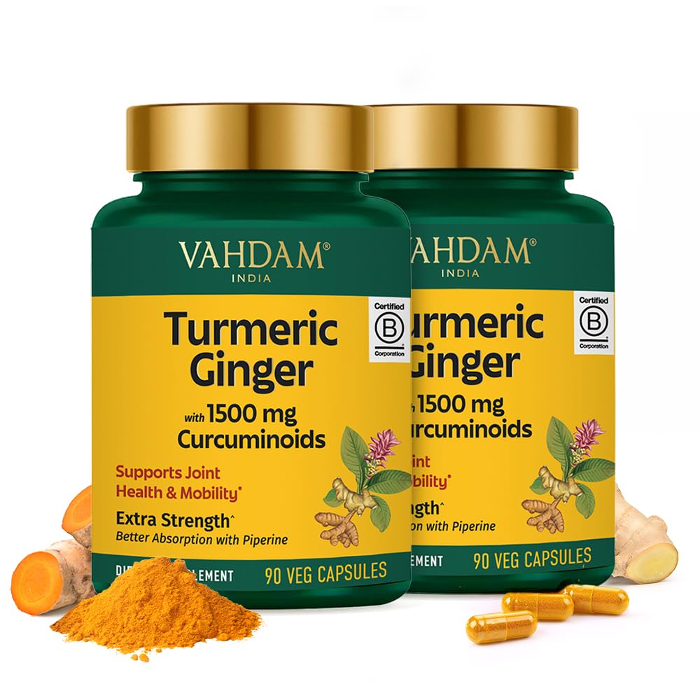 VAHDAM Turmeric Ginger capsules bottle front view for daily wellness support