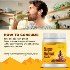 Vaidic Yoga Sugar Nashak label back promotes USA-made quality.