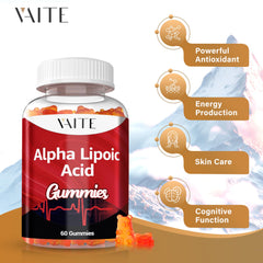 VAITE Alpha Lipoic Acid Gummies bottle-back with vegan, non-GMO details.