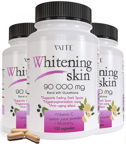 VAITE Glutathione Whitening Pills bottle front view showing the product for radiant-looking skin support