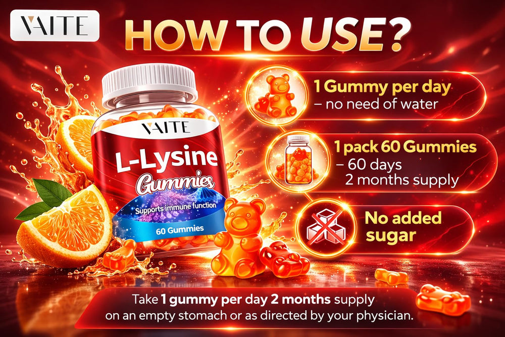 VAITE L-Lysine gummies on kitchen counter for daily use
