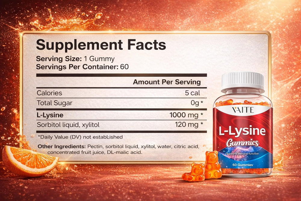 VAITE lysine gummies close-up texture emphasizing chewable routine
