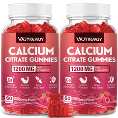 VAJYKEWJY calcium citrate gummies bottle front with raspberry flavor