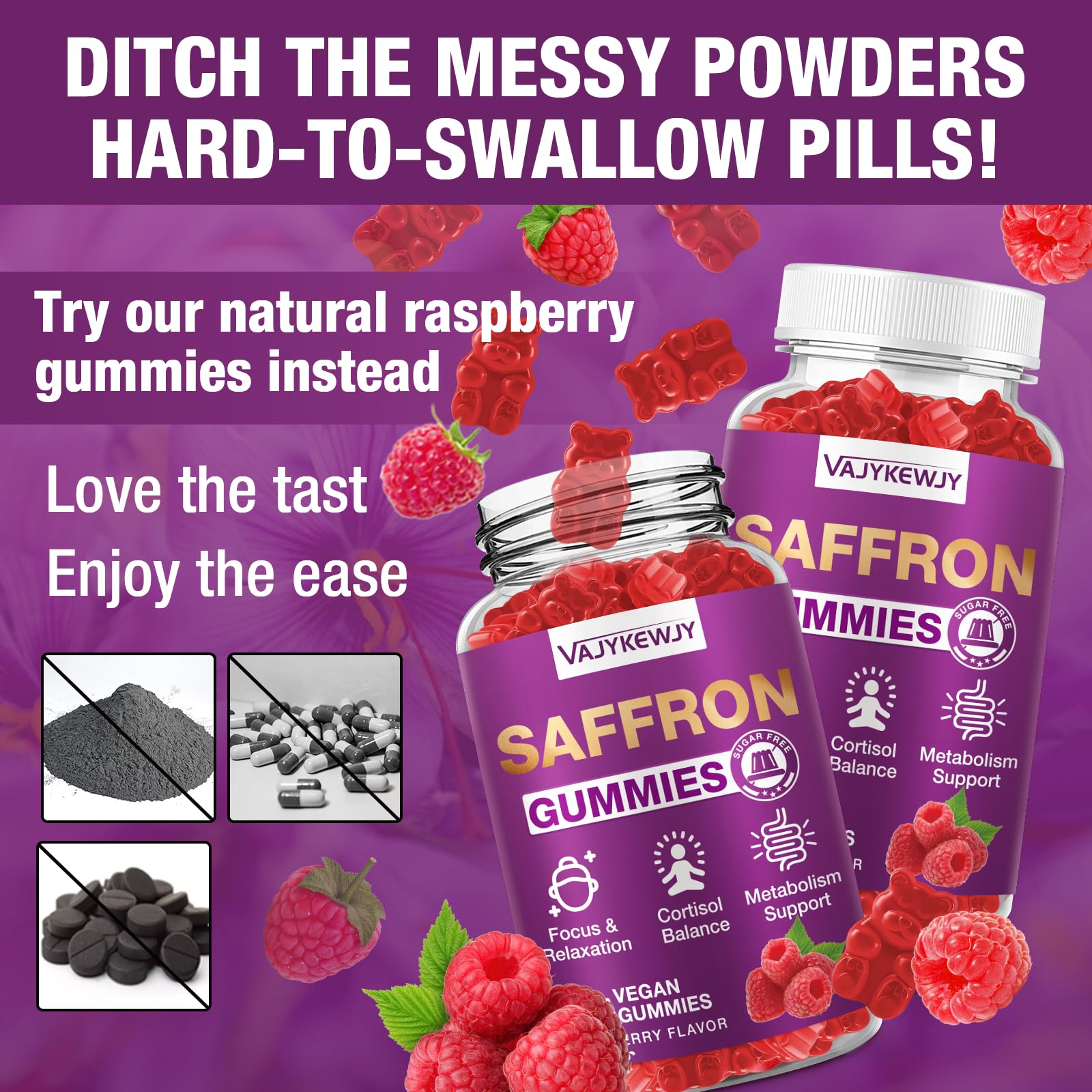 VAJYKEWJY Saffron Gummies 120-count bottle ready for routine