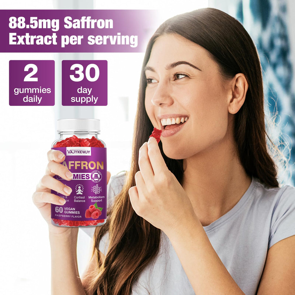 VAJYKEWJY Saffron Gummies natural flavor in bright packaging