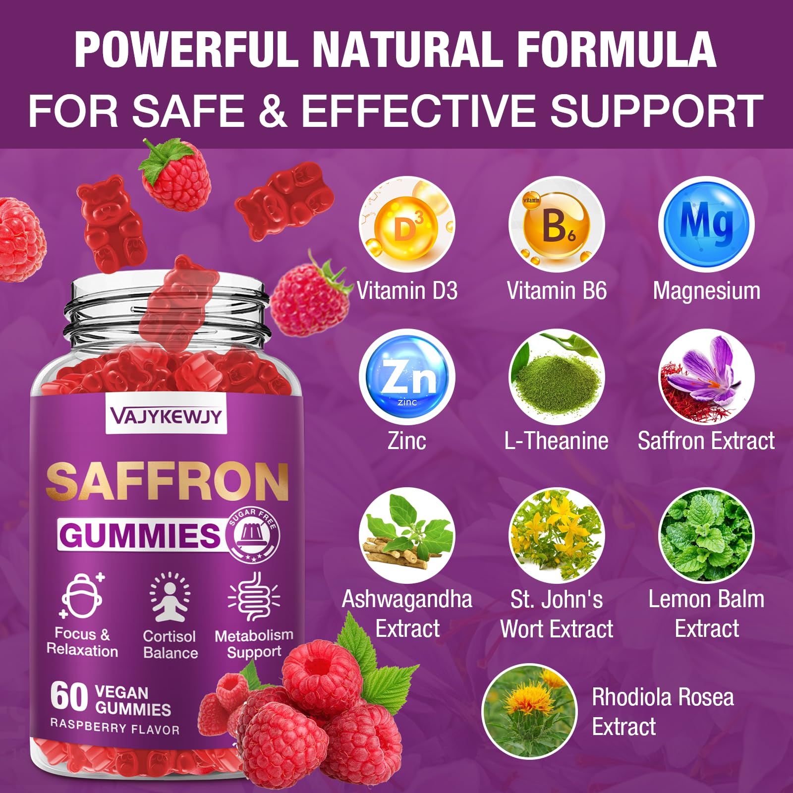 VAJYKEWJY Saffron Gummies being poured for convenient daily use