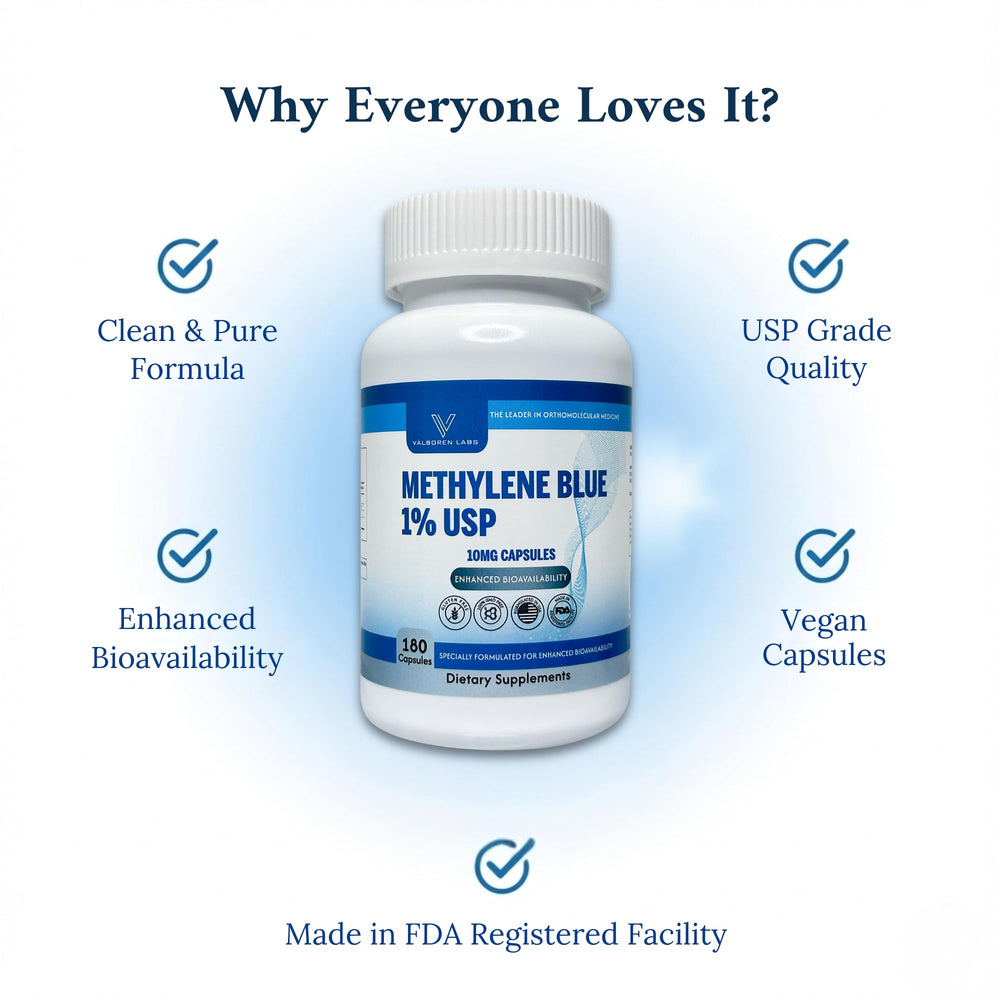 Valboren Labs Methylene Blue with Vitamin C Ester icon signaling enhanced support.