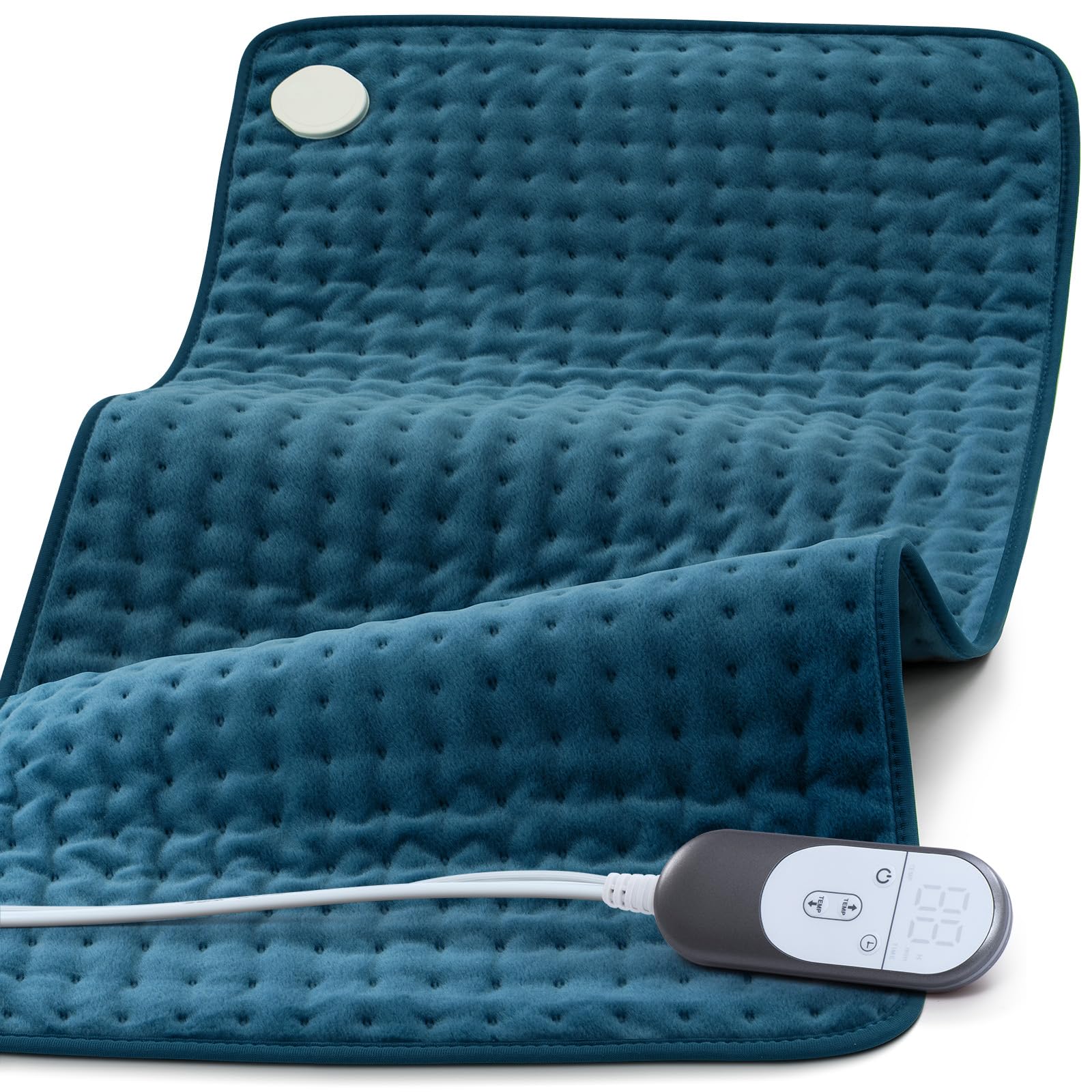 VALGELUIK heating pad covering the back delivers soothing warmth for muscle relief.