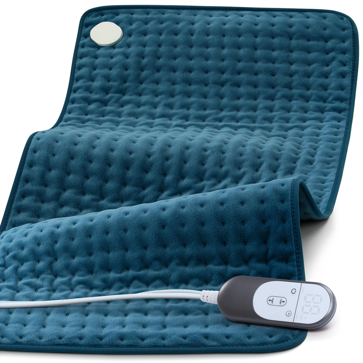VALGELUIK heating pad covering the back delivers soothing warmth for muscle relief.