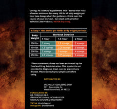 Valhalla Labs Battle Mead ingredient label highlighting HBCD and EAAs benefits.