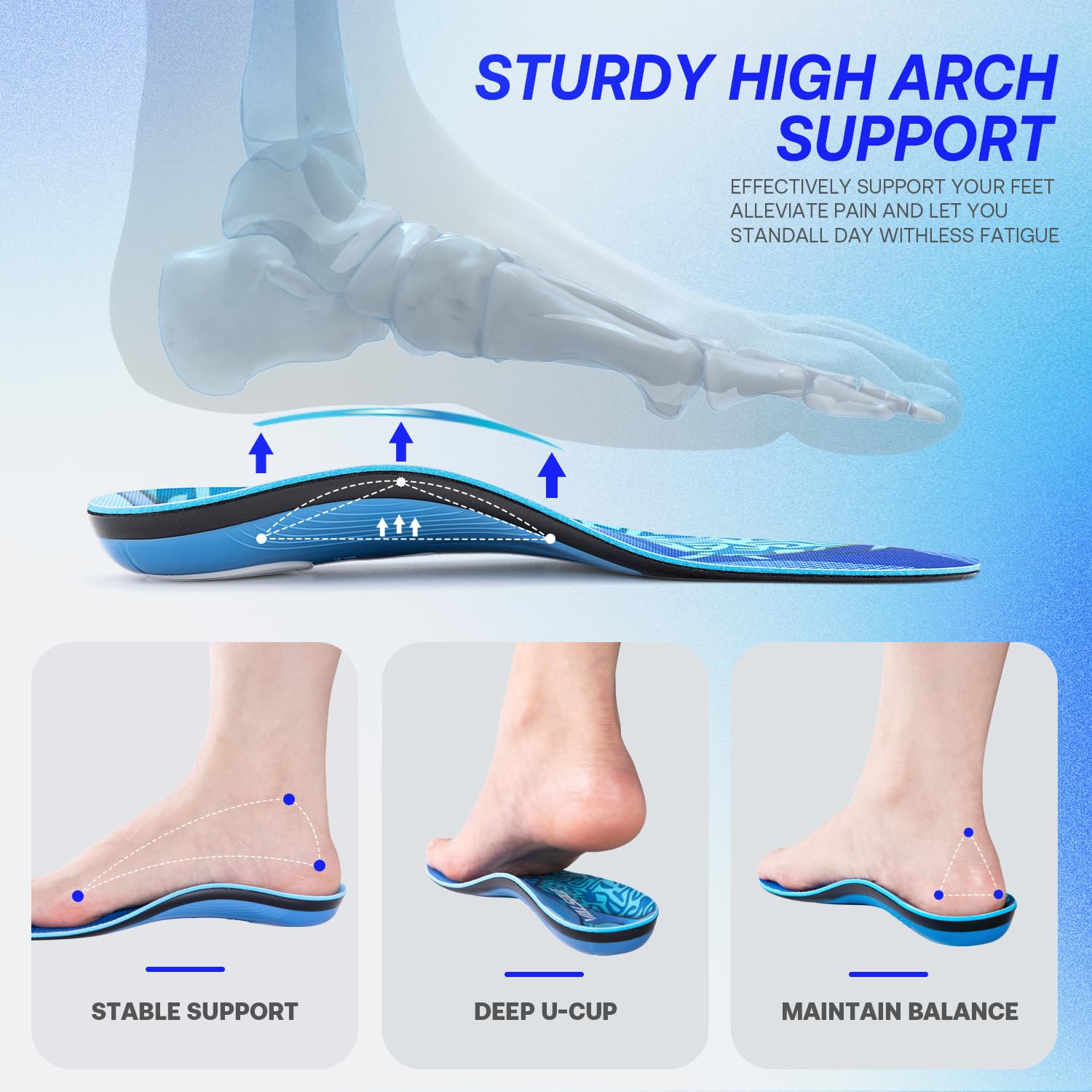 VALSOLE gel heel and forefoot pads provide soft impact protection.