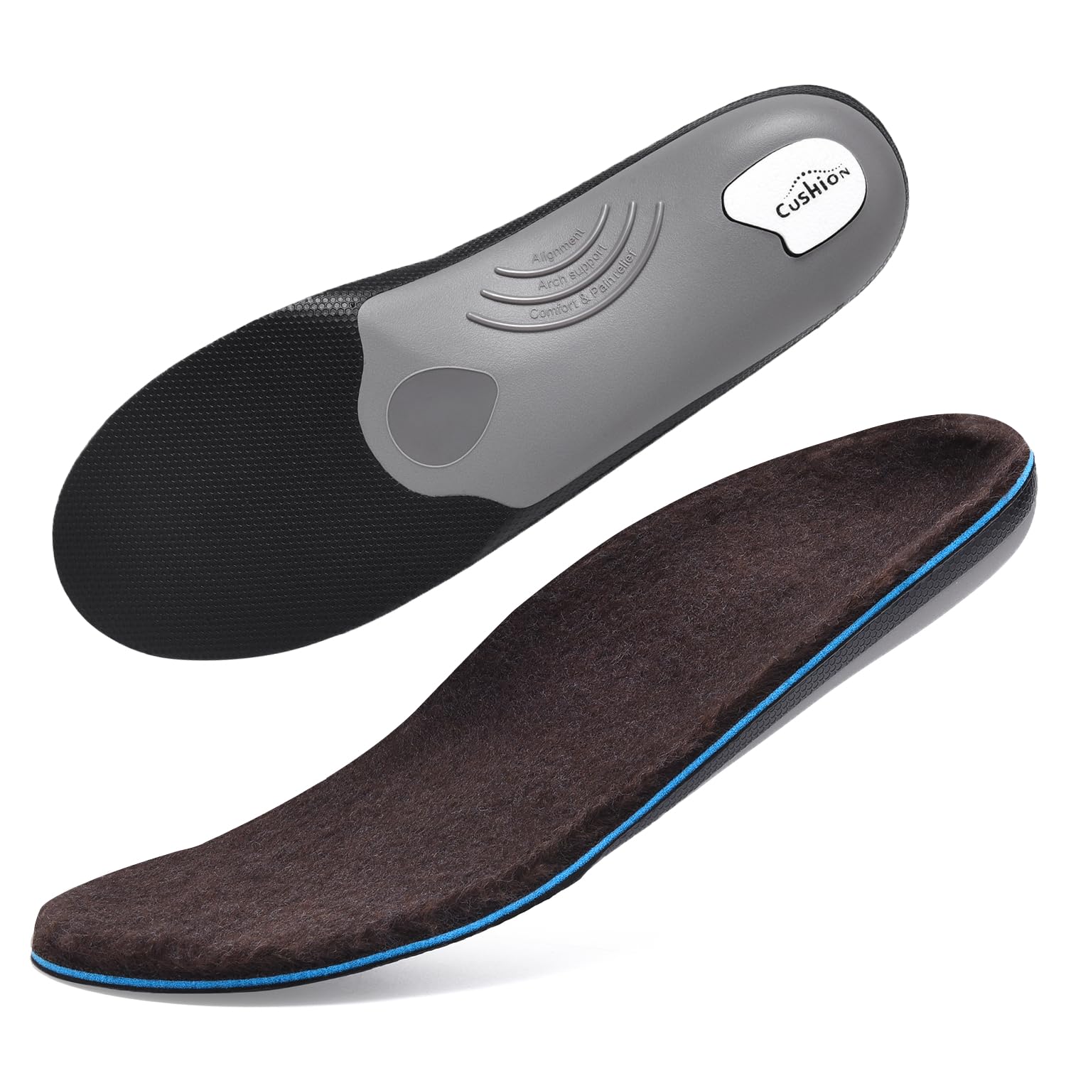 VALSOLE 250+lbs winter wool insoles front view showing plush warmth and full-foot coverage