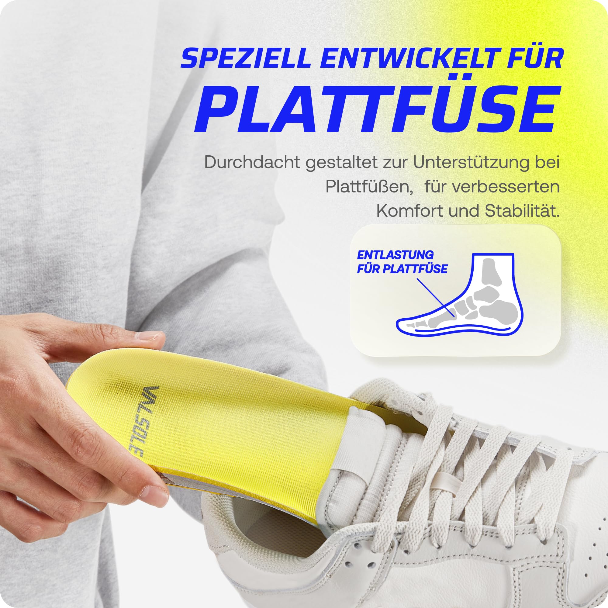 VALSOLE deep heel cup stabilizes mid and rear foot and absorbs impact