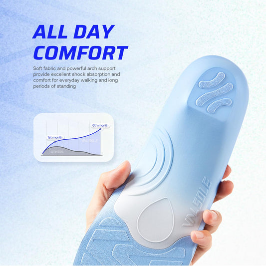 VALSOLE insoles deep heel cup cradles the heel for stability.