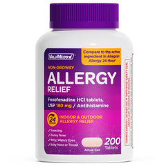 ValuMeds 24-Hour Allergy Relief bottle front showing packaging for daily use.