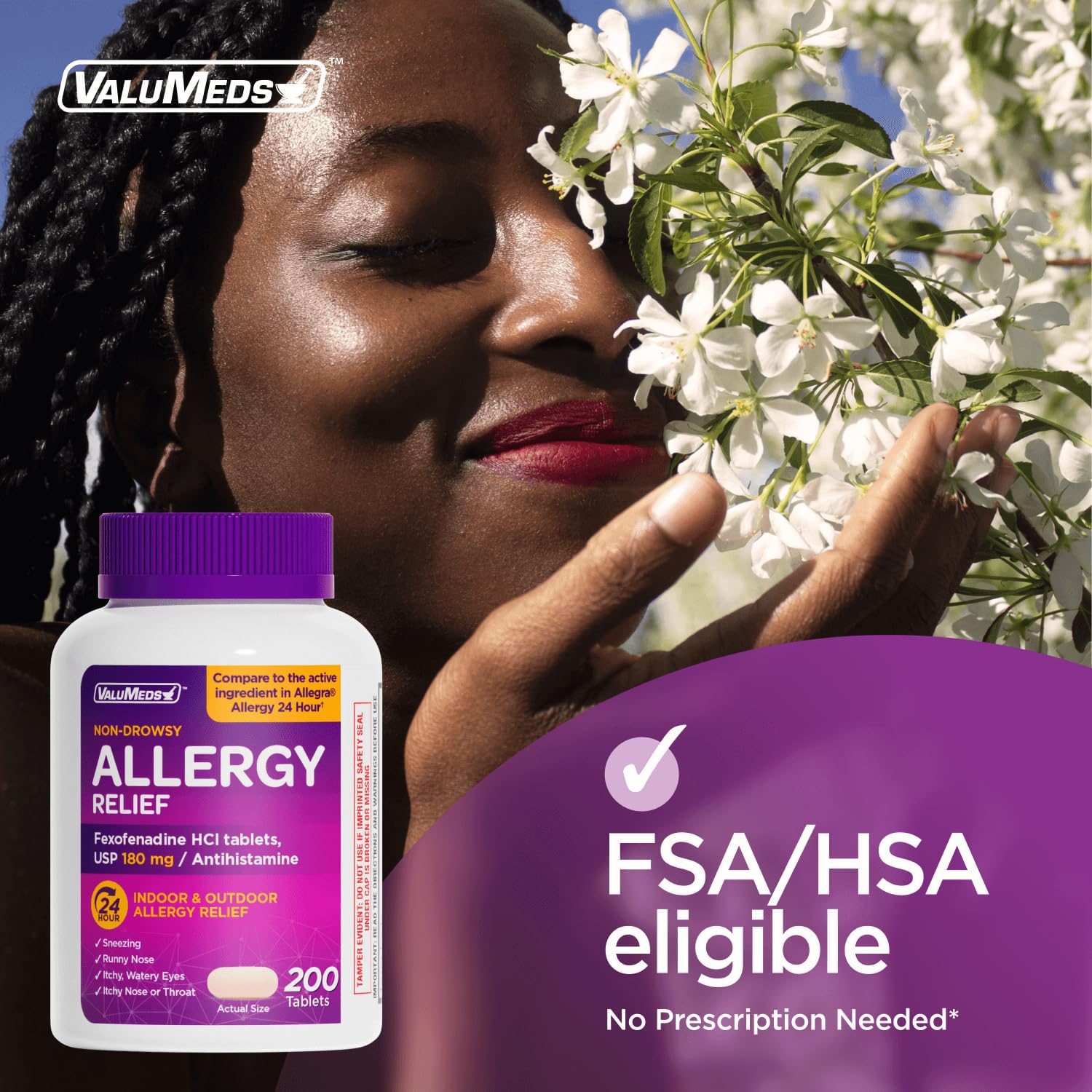 ValuMeds daily allergy relief usage with clear dosage guidance.
