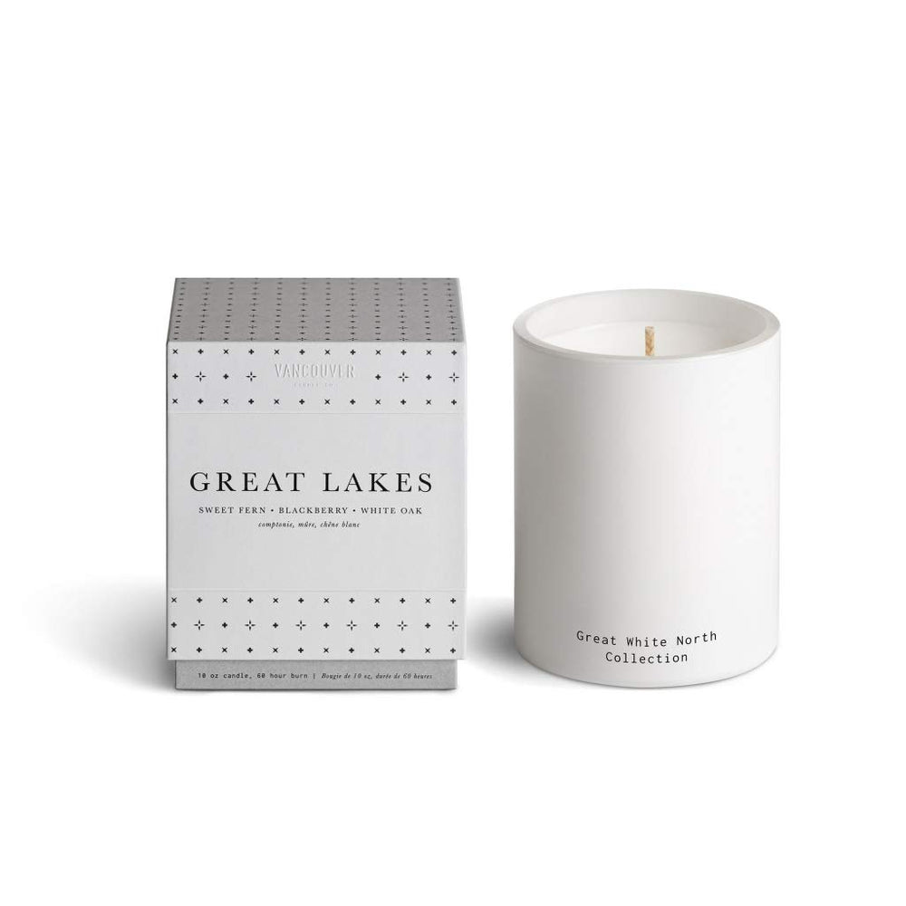 Vancouver Candle Co. Great Lakes Great White North candle jar delivers clean burn and rich aroma.