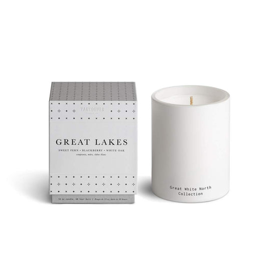 Vancouver Candle Co. Great Lakes Great White North candle jar delivers clean burn and rich aroma.