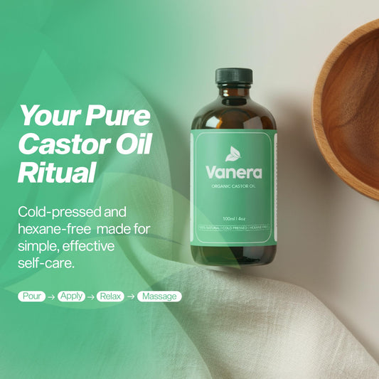 Vanera Castor Oil pour cap close-up for easy application.