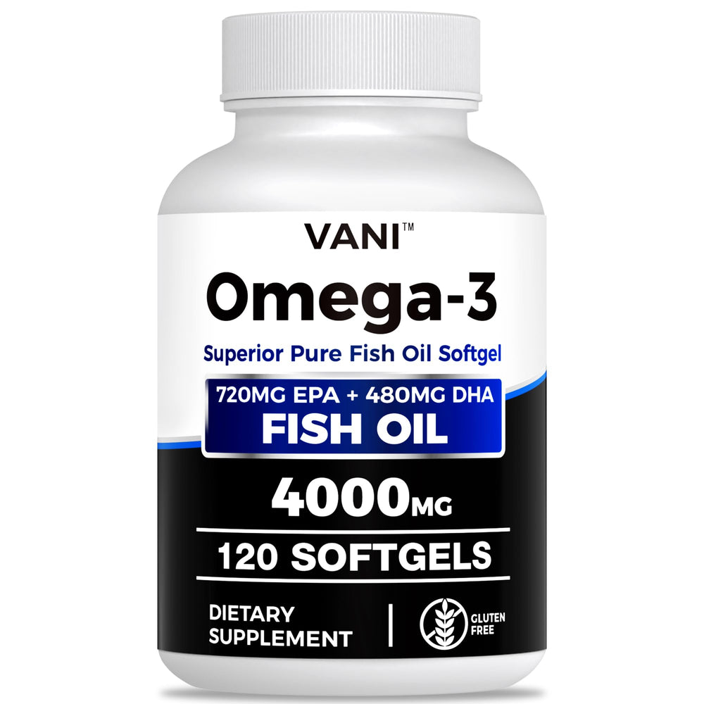 VANI Fish Oil Omega-3 bottle for daily wellness.