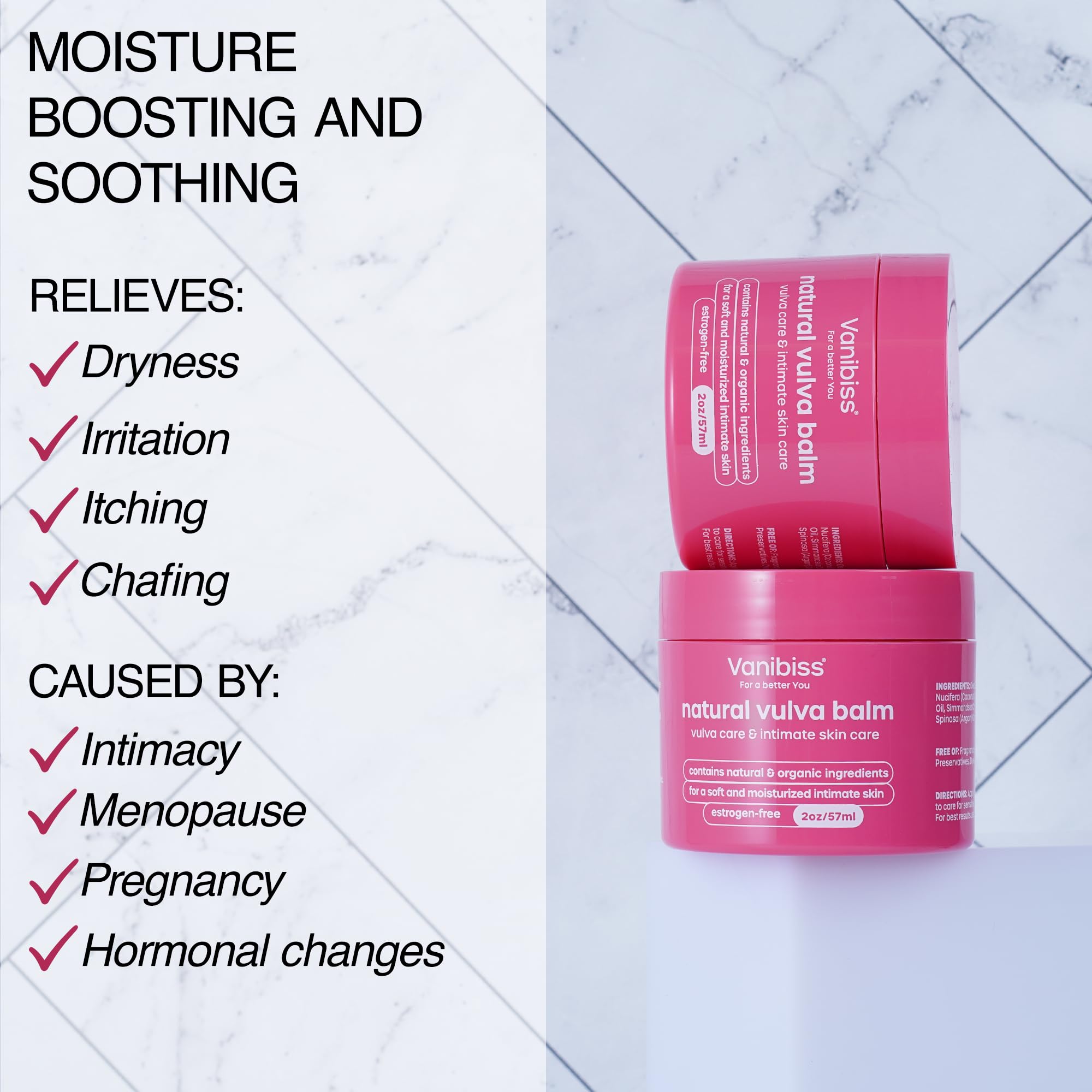 Close-up of natural ingredients nourishing delicate vulvar skin.