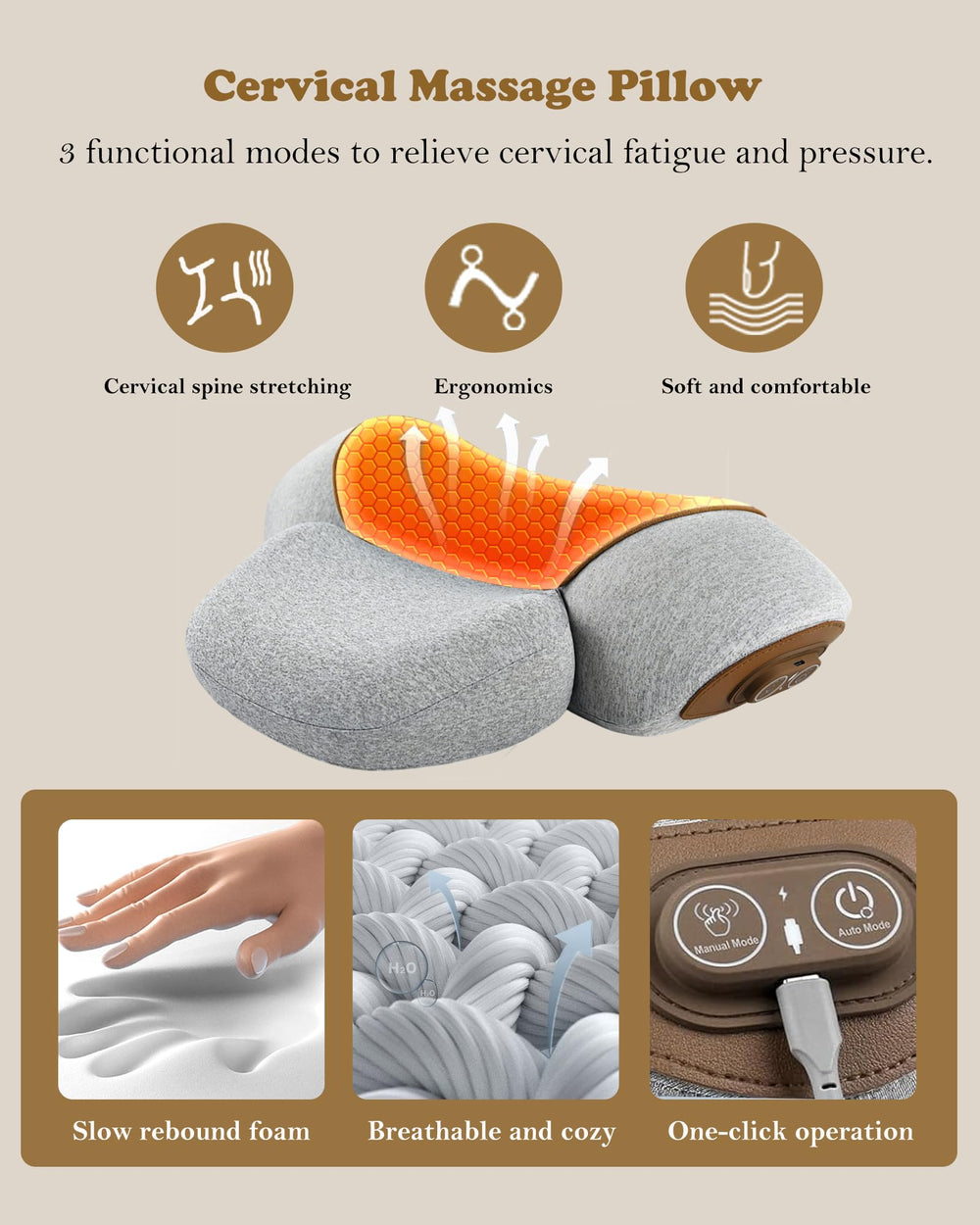VANJUNBILL 3-in-1 neck massager pillow delivers vibration and airbag relief