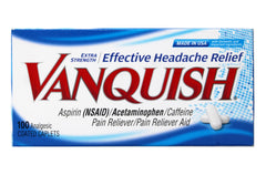 Vanquish caplets close-up highlighting smooth coating for easy swallowing