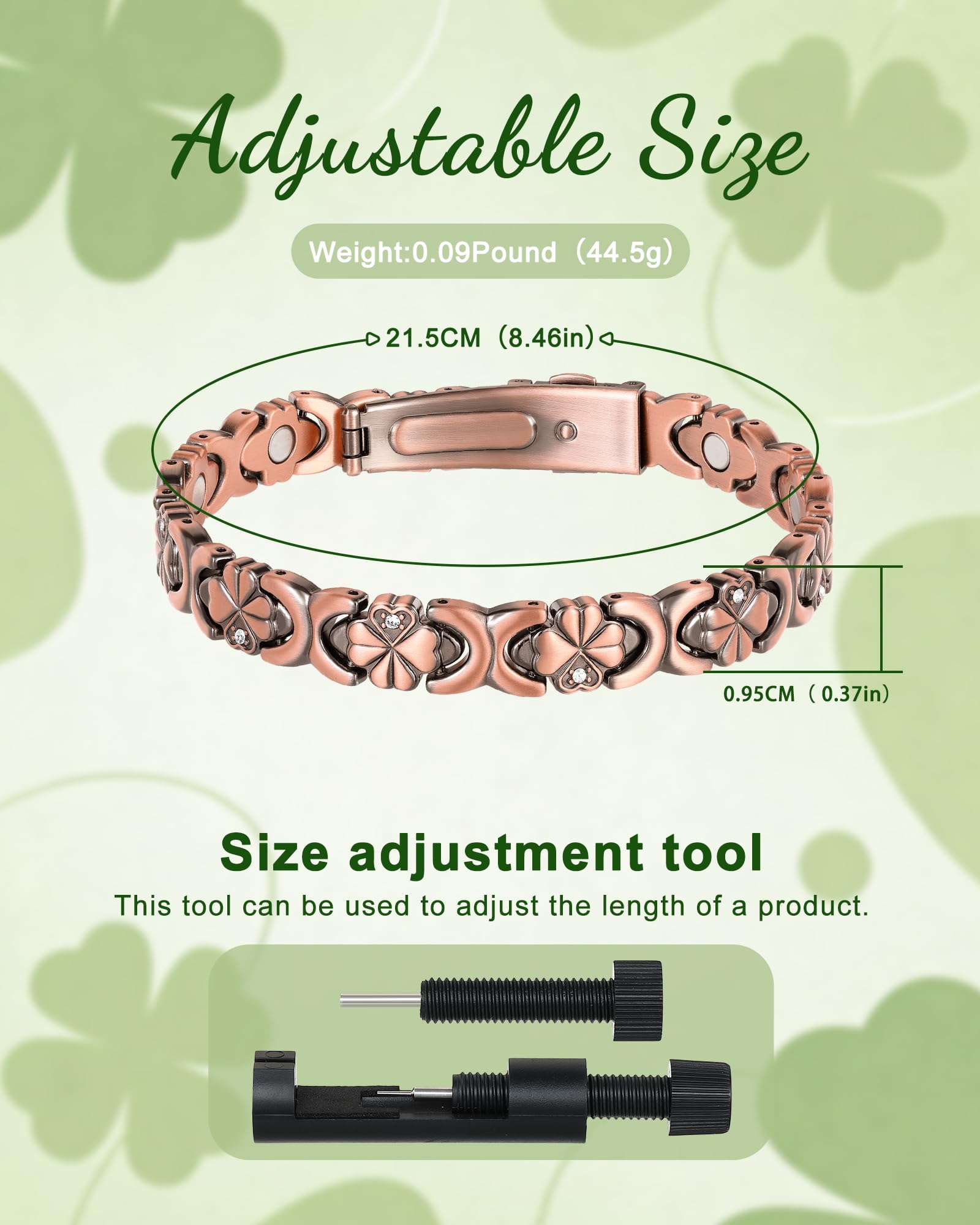 Vapeples adjustable copper bracelet includes sizing tool for a perfect fit.