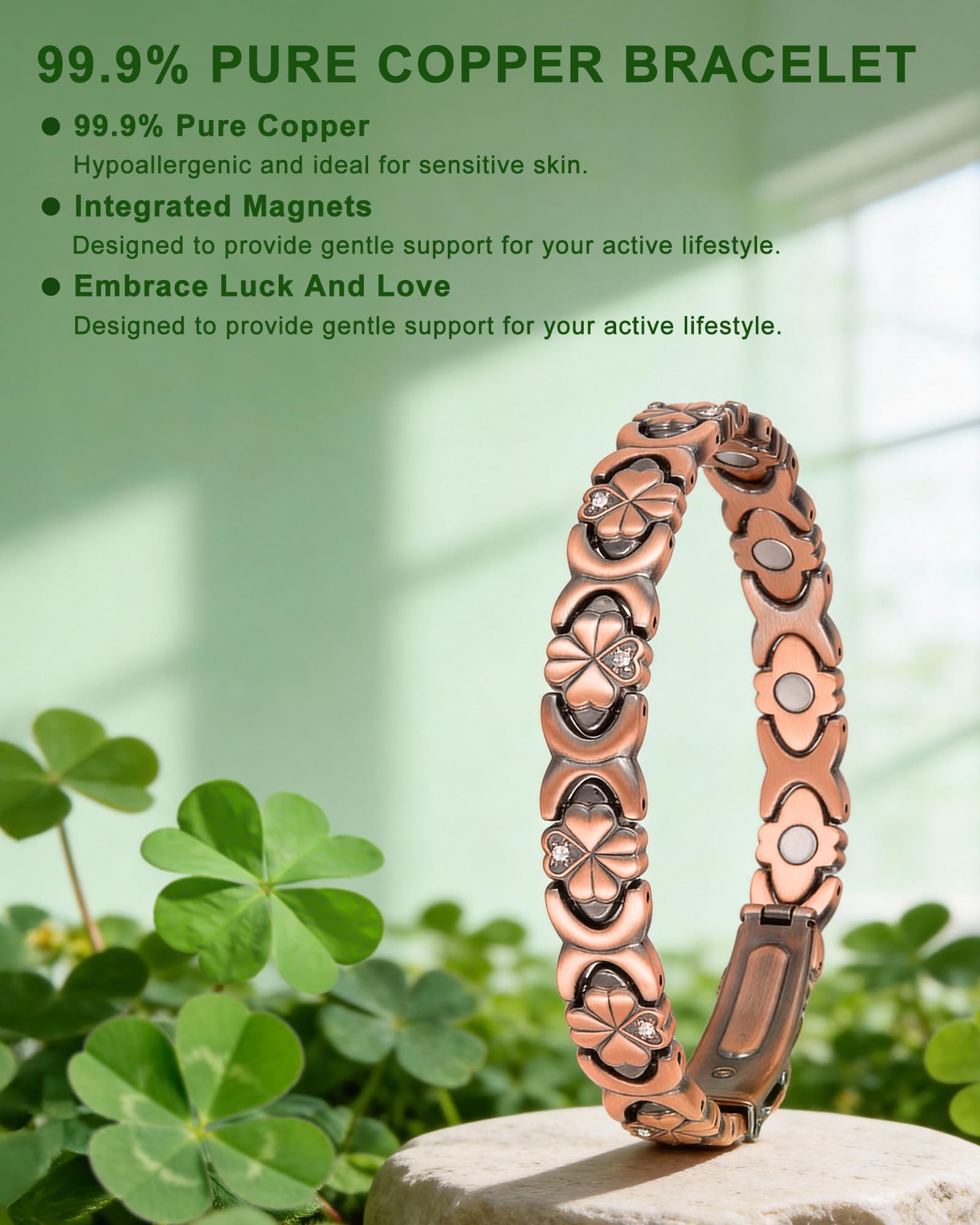 Vapeples copper bracelet with heart CZ inlay showcasing elegant sparkle.