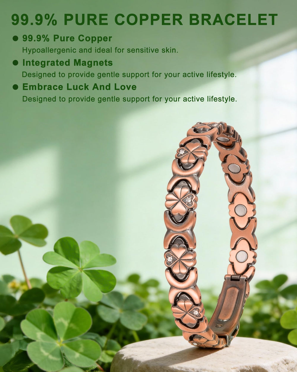 Vapeples copper bracelet with heart CZ inlay showcasing elegant sparkle.