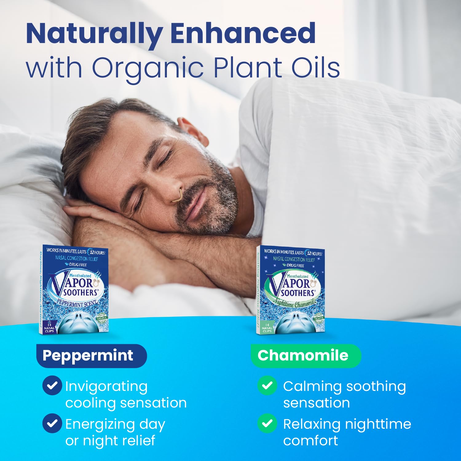 Vapor Soothers nasal dilator in nostril during daytime use for easier breathing