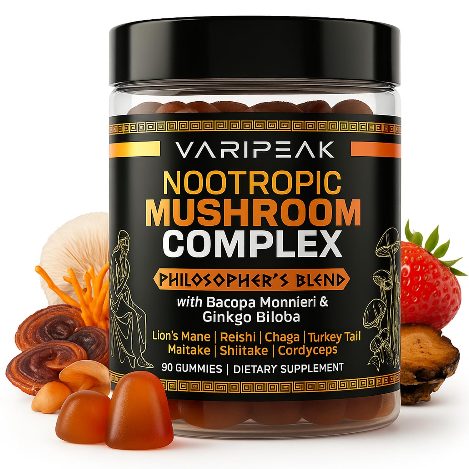 Varipeak bottle front showing 9-in-1 gummies for enhanced focus and daily clarity