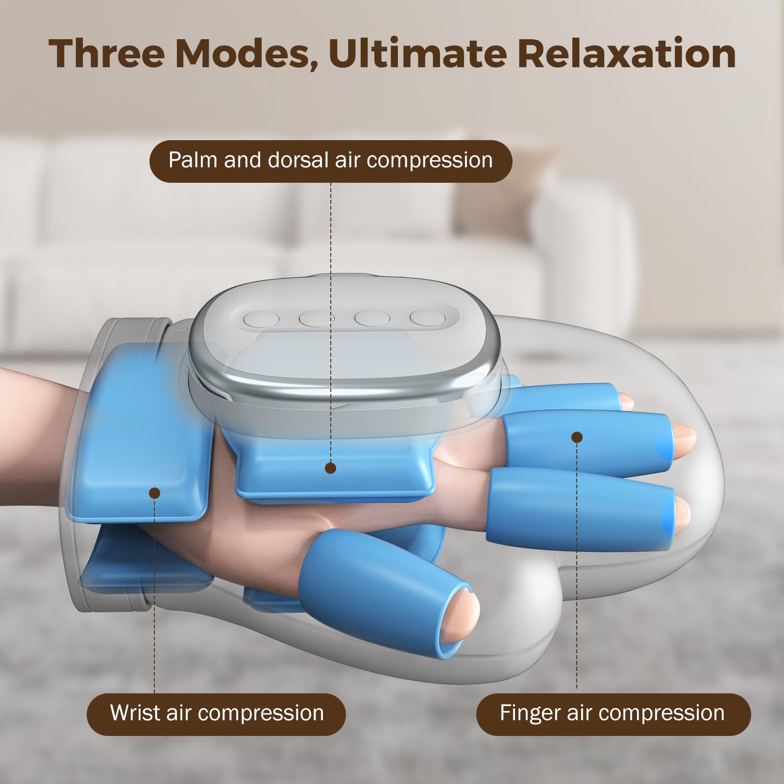 VARIPOWDER hand massager heat settings close-up showing warm options
